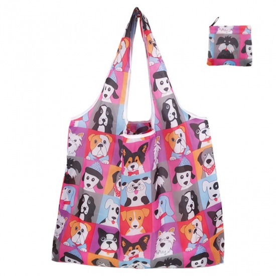 Immagine di Pink - Puppy Large Waterproof Portable Thickened Foldable Shopping Shoulder Bag 60x40x8cm, 1 Piece