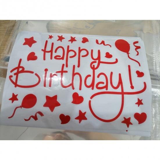Immagine di Red - Happy Birthday Stickers For Transparent Helium Balloon Birthday Party Decoration 29x21cm, 1 Piece