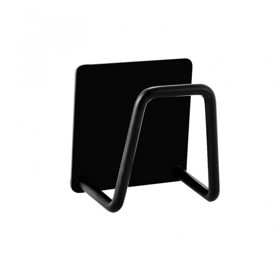 Immagine di Black - Smooth 304 Stainless Steel Strong Adhesive Hook Rack Kitchen Bathroom Wall Sponge Holder  4.5x4.5x3.5cm, 1 Piece