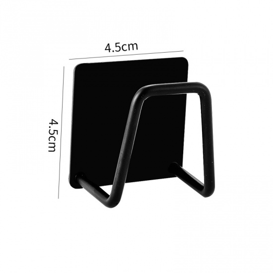 Изображение Black - Smooth 304 Stainless Steel Strong Adhesive Hook Rack Kitchen Bathroom Wall Sponge Holder  4.5x4.5x3.5cm, 1 Piece