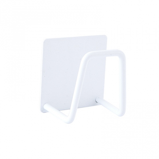 Изображение White - Smooth 304 Stainless Steel Strong Adhesive Hook Rack Kitchen Bathroom Wall Sponge Holder  4.5x4.5x3.5cm, 1 Piece