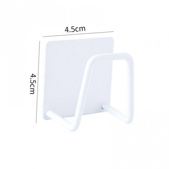 Immagine di White - Smooth 304 Stainless Steel Strong Adhesive Hook Rack Kitchen Bathroom Wall Sponge Holder  4.5x4.5x3.5cm, 1 Piece