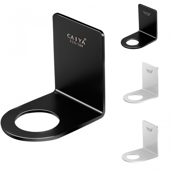 Immagine di Black - Smooth Stainless Steel Strong Adhesive Hook Shower Gel Rack Holder Kitchen Bathroom Wall 6.9x6.6x5.3cm, 1 Piece