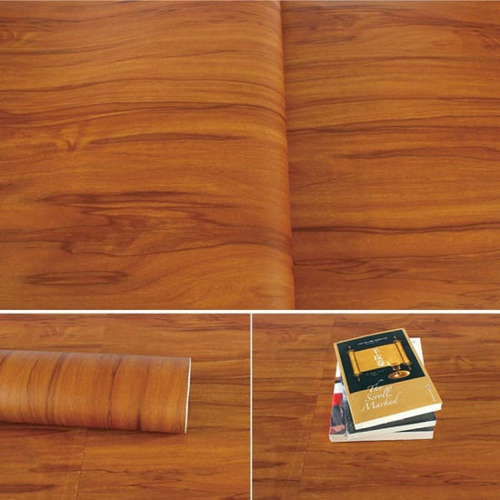 Immagine di Yellow - 3D Wood Grain Texture Waterproof Thick Self-Adhesive PVC Wallpaper Sticker 100x60cm
