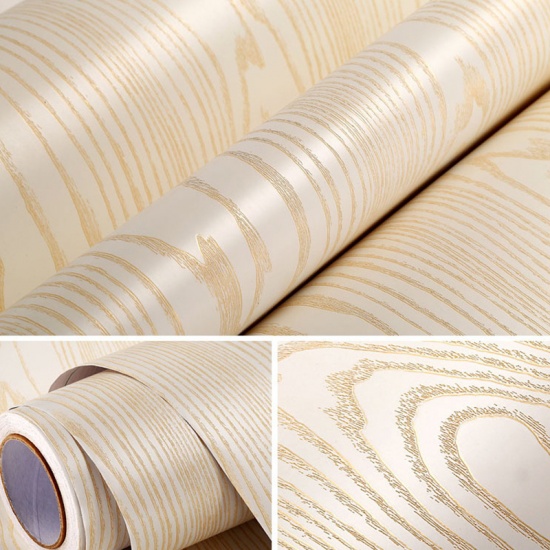 Immagine di White - 3D Wood Grain Texture Waterproof Thick Self-Adhesive PVC Wallpaper Sticker 100x60cm