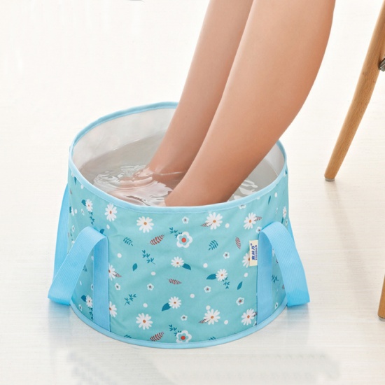 Immagine di Blue - Waterproof Portable Foldable Water Container Bucket Wash Basin For Outdoor Travel with Storage Bag 30x20cm, 1 Piece