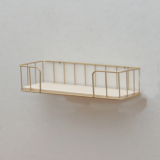 Imagen de Golden - Wall-mounted Iron & Wood Board Storage Rack Shelf 35x13cm, 1 Piece