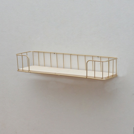 Imagen de Golden - Wall-mounted Iron & Wood Board Storage Rack Shelf 45x13cm, 1 Piece