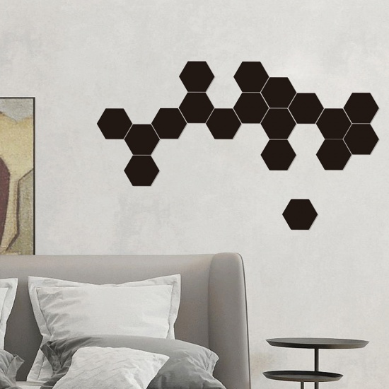 Immagine di Black - Creative Acrylic DIY Hexagonal Mirror Wall Sticker Decoration, 12 PCs