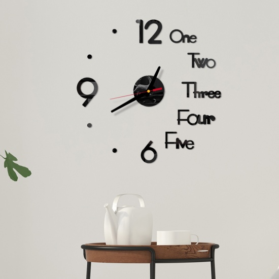 Picture of Black - 3D Creative Acrylic DIY Clock Silent Wall Sticker Home Decoration Without Battery 70cm - 120cm Dia., 1 Piece