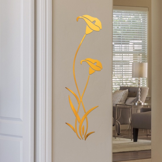 Picture of Yellow - 3D Self-Adhesive Flower Mirror Wall Sticker Home Decoration 100x29cm, 1 Piece