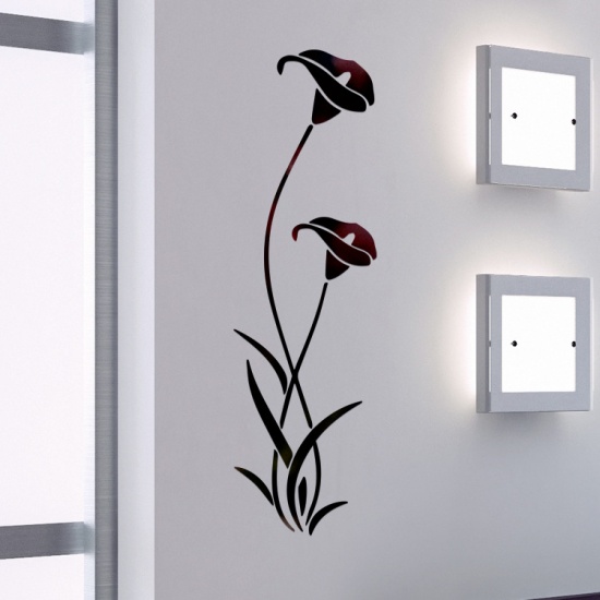 Picture of Silver Color - 3D Self-Adhesive Flower Mirror Wall Sticker Home Decoration 100x29cm, 1 Piece