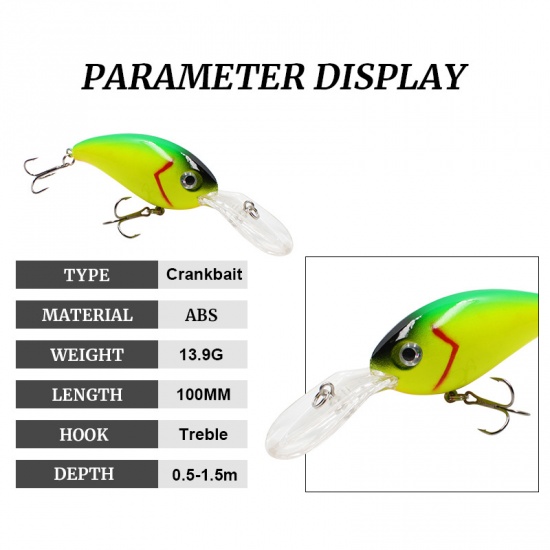 Изображение Blue - 10cm 13.9g Fishing Lures Artificial Hard Bait Crankbait Sharp Hook, 1 Piece