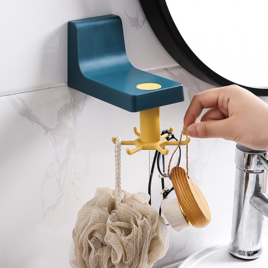 Immagine di Yellow - Punch Free Self-adhesive Wall-Mounted Rotating Hook Household For Kitchen Bathroom 10x10x8.3cm, 1 Piece