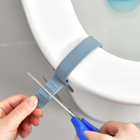 Image de Bleu foncé - Poignée de levage de siège de toilette pliable en TPR souple avec griffe de chat, évitez de toucher 25x4.5cm, 1 pièce