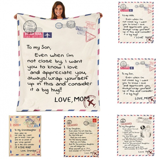 Immagine di Beige - German Letter To Son Flannel Velvet Blanket Home Textiles Gift 100x70cm, 1 Piece
