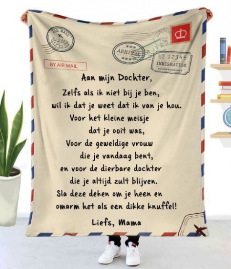 Picture of Beige - Dutch Letter To Daughter Flannel Velvet Blanket Home Textiles Gift 100x70cm, 1 Piece