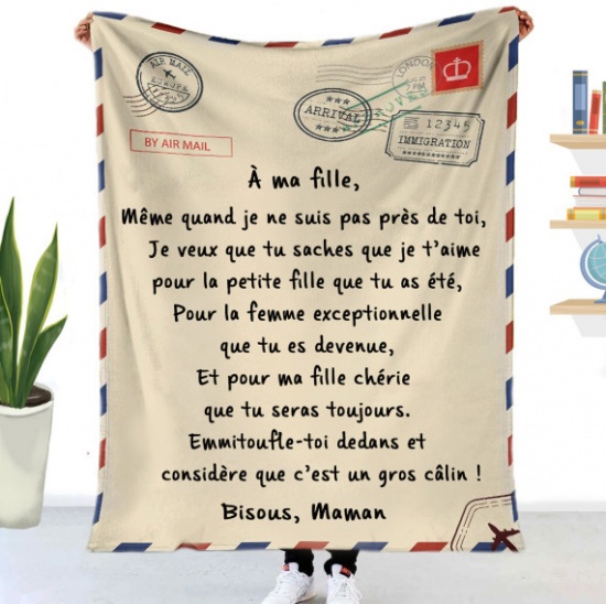 Immagine di Beige - French Letter To Daughter Flannel Velvet Blanket Home Textiles Gift 100x70cm, 1 Piece