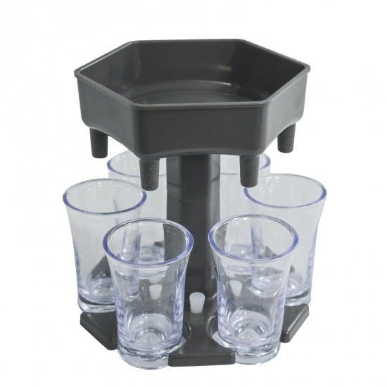 Immagine di Gray - 6 Shot Glass Wine Cocktail Fast Fill Tool Cooler Beer Beverage Drink Buddy Dispenser Party Bar Accessories with 6 Piece Cup 13.7x13.2x12.3cm, 1 Set