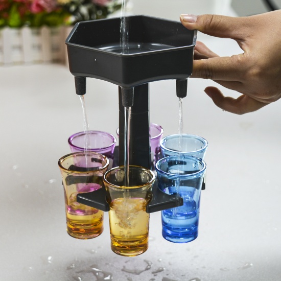 Immagine di Gray - 6 Shot Glass Wine Cocktail Fast Fill Tool Cooler Beer Beverage Drink Buddy Dispenser Party Bar Accessories with 6 Piece Cup 13.7x13.2x12.3cm, 1 Set