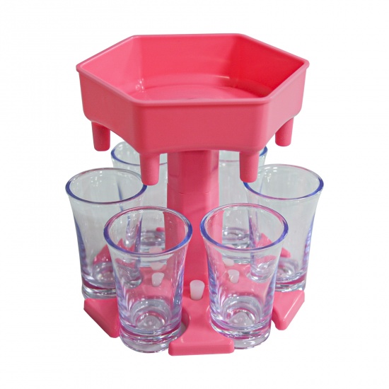 Picture of Pink - 6 Shot Glass Wine Cocktail Fast Fill Tool Cooler Beer Beverage Drink Buddy Dispenser Party Bar Accessories with 6 Piece Cup 13.7x13.2x12.3cm, 1 Set