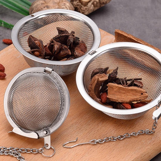Picture of Silver Tone - 304 Stainless Steel Tea Infuser Sphere Locking Spice Tea Ball Strainer Mesh Infuser Tea Filter Kitchen Tools 4.5cm Dia., 1 Piece