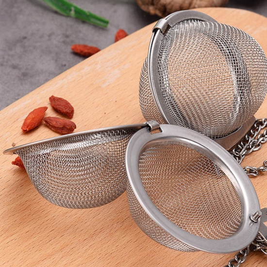 Picture of Silver Tone - 304 Stainless Steel Tea Infuser Sphere Locking Spice Tea Ball Strainer Mesh Infuser Tea Filter Kitchen Tools 4.5cm Dia., 1 Piece