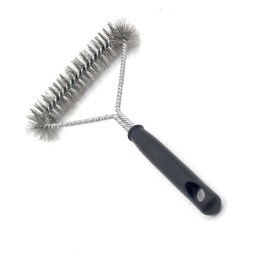 Picture of Black - Kitchen Accessories BBQ Grill Barbecue Kit Cleaning Brush Stainless Steel Bristles Barbecue Gadget 27.5cm, 1 Piece