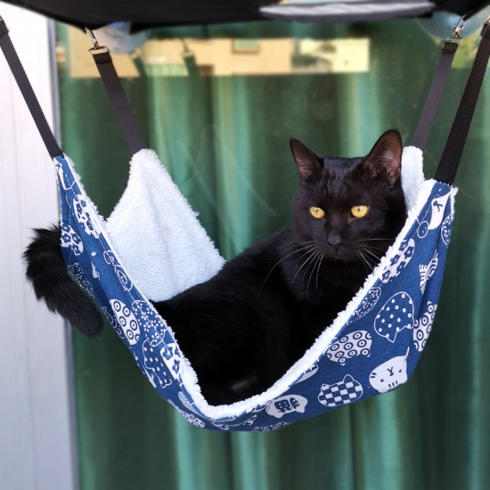 Picture of Blue - Cat Fluffy Warm Soft Rectangle Hanging Hammock Swing Pet Cat Nest Mat 53x35cm, 1 Piece