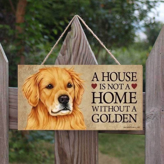 Picture of Beige - A House Is Not A Home Without A Golden Rectangular Poplar Wooden Dog Pet Hanging Decor Door Sign Plaque 20x10cm, 1 Piece