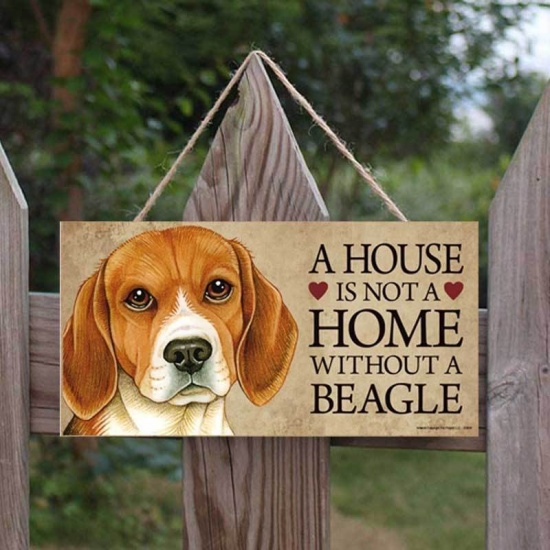 Picture of Beige - A House Is Not A Home Without A Beagle Rectangular Poplar Wooden Dog Pet Hanging Decor Door Sign Plaque 20x10cm, 1 Piece
