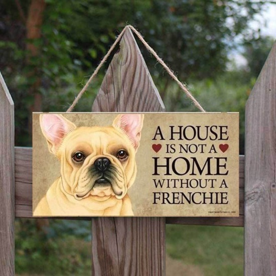 Image de Beige - A House Is Not A Home Without A Frenchie Plaque de porte rectangulaire en bois de peuplier pour animaux de compagnie, décor à suspendre, 20x10cm, 1 Pièce