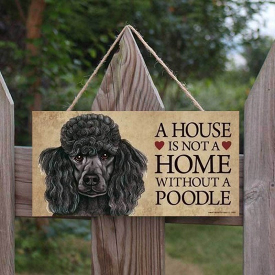 ベージュ-A House Is Not A Home Without A Poodle 10長方形ポプラ木製犬ペットぶら下げ装飾ドアサインプラーク20x10cm、1個 の画像