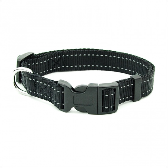Picture of Black - Nylon Reflective Dog Collar For Medium Large Dogs Soft Breathable Adjustable 34cm-49cm, 1 Piece