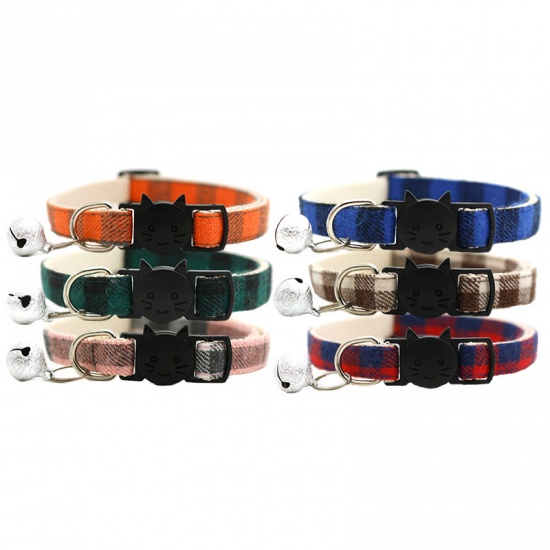 Immagine di Red - Pet Cat Collar Safety Breakaway Buckle Plaid with Bell Adjustable Suitable Kitten Puppy Supplies 19cm-32cm, 1 Piece