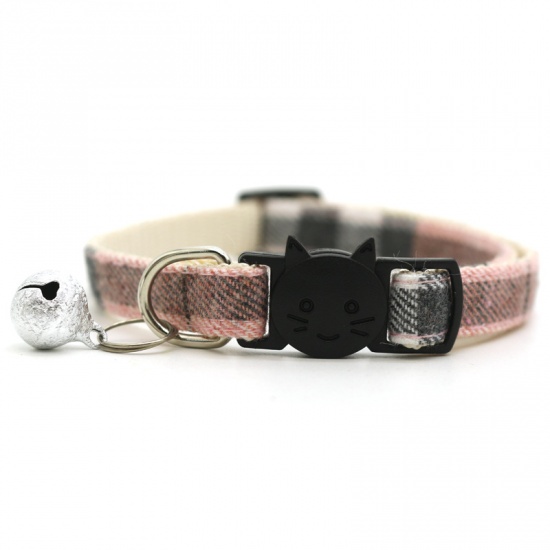 Immagine di Pink - Pet Cat Collar Safety Breakaway Buckle Plaid with Bell Adjustable Suitable Kitten Puppy Supplies 19cm-32cm, 1 Piece