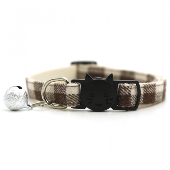 Immagine di Coffee - Pet Cat Collar Safety Breakaway Buckle Plaid with Bell Adjustable Suitable Kitten Puppy Supplies 19cm-32cm, 1 Piece