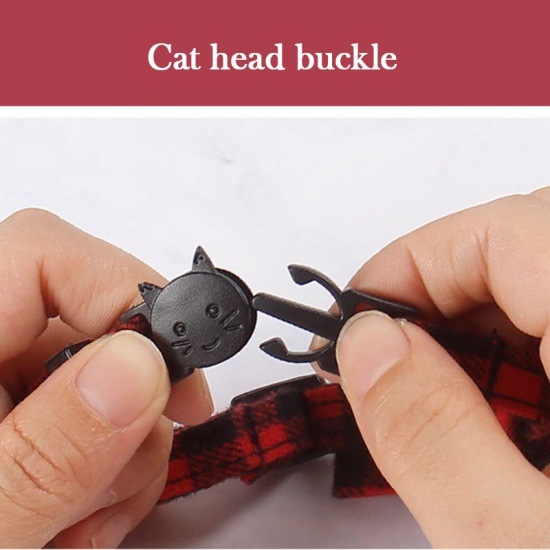 Picture of Blue - Bowknot Pet Cat Collar Safety Breakaway Buckle Plaid with Bell Adjustable Suitable Kitten Puppy Supplies 22cm-32cm, 1 Piece