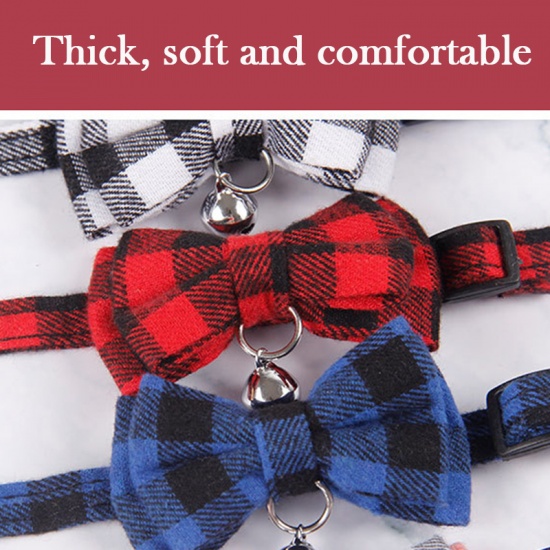 Picture of Dark Green - Bowknot Pet Cat Collar Safety Breakaway Buckle Plaid with Bell Adjustable Suitable Kitten Puppy Supplies 22cm-32cm, 1 Piece