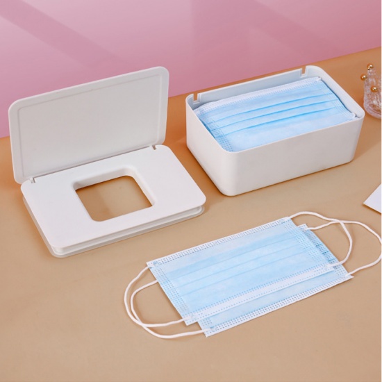 Immagine di White - Dustproof Detachable Sealed Storage Box With Lid For Masks Wipes Napkin 19x12.3x7cm, 1 Piece