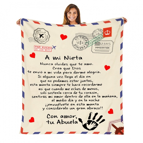 Picture of Multicolor - Single-sided Printing Spanish Envelope Message Letter Grandmother To Granddaughter Warm Flannel Blanket 100x70cm, 1 Piece