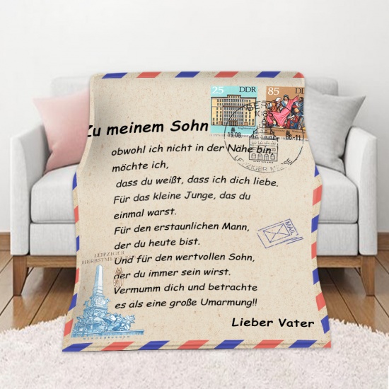 Immagine di Multicolor - Single-sided Printed German Envelope Message Letter Warm Flannel Blanket 150x100cm, 1 Piece
