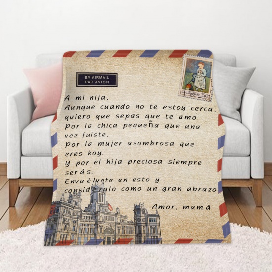 Immagine di Multicolor - Single-sided Printed Spanish Envelope Message Letter Warm Flannel Blanket 150x130cm, 1 Piece