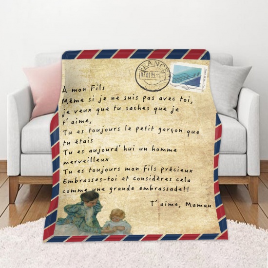 Picture of Multicolor - Single-sided Printed French Envelope Message Letter Warm Flannel Blanket 200x150cm, 1 Piece