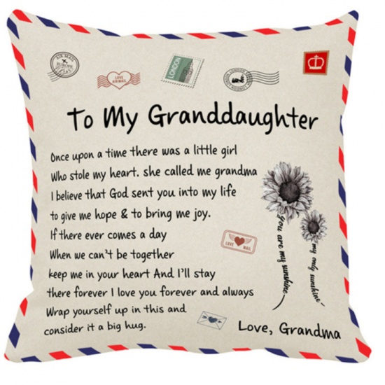 Picture of Beige - Grandma To Granddaughter Message Letter Envelope Peachskin Velvet Pillow Case Throw Pillow Cover Anniversary Gift 45x45cm, 1 Piece