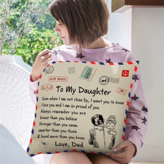 Picture of Beige - Grandma To Granddaughter Message Letter Envelope Peachskin Velvet Pillow Case Throw Pillow Cover Anniversary Gift 45x45cm, 1 Piece