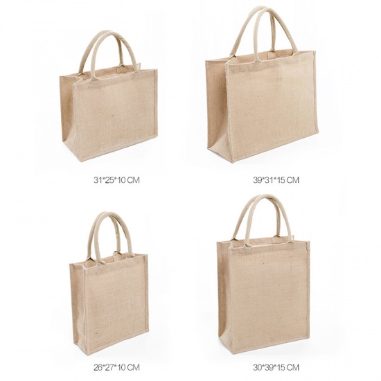 Immagine di Beige - Environmentally Friendly High Capacity Waterproof PVC Membrane Jute Tote Bag with Cotton Handle 39x31x15cm, 1 Piece