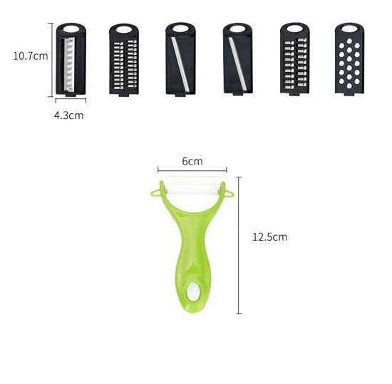 Picture of Green - Multifunctional Vegetable Cutter Fruit Slicer Grater Shredders Drain Basket 6 In 1 Gadgets Kitchen Accessories 32x10x9cm 12.5x6cm, 1 Set