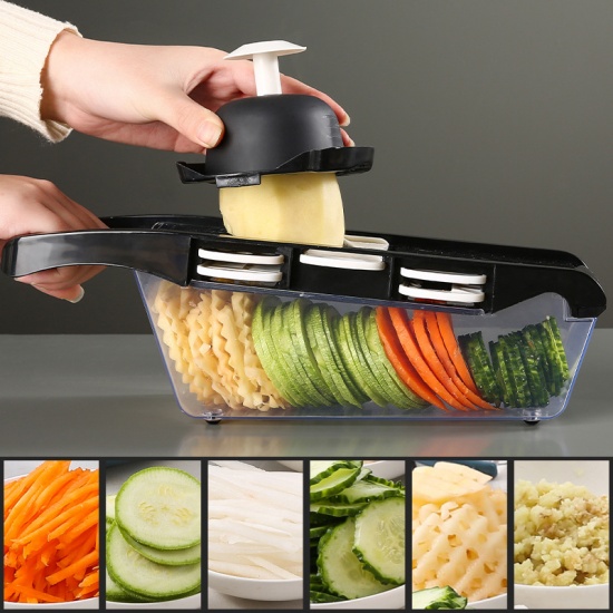 Picture of Green - Multifunctional Vegetable Cutter Fruit Slicer Grater Shredders Drain Basket 6 In 1 Gadgets Kitchen Accessories 32x10x9cm 12.5x6cm, 1 Set