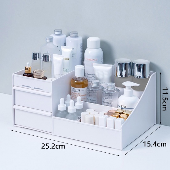 Imagen de White - PP Drawer Type Storage Box For Dressing Table Cosmetics Makeup Jewelry Sundries Organizer, 1 Piece